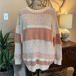 LUSH Women's Boho Striped Multi Textured Sweater - Cream and Pink